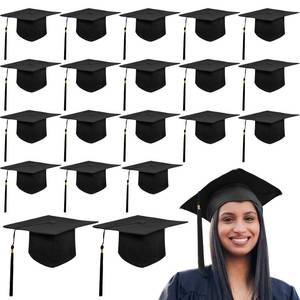 lot 11603 image: Hanaive 20 Pcs Black Graduation Cap 2026 Graduation Hat with Tassel Adult Sublimation Cap Bulk Elastic Brim Matte Adjustable for Men Women Bachelor Master College High School Ceremony
