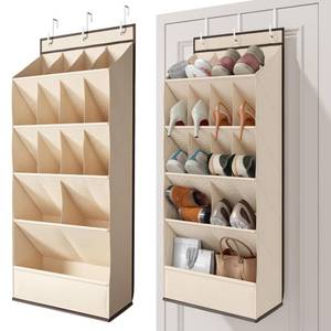 lot 11605 image: 18 Pairs Over the Door Shoe Organizer, Shoe Rack for Closet Door with Large Breathable Pockets, Hanging Shoes Rack for Boots, Behind the Door Organizer Shoe Holder for Categorized Storage, Beige ��