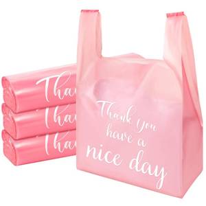 lot 11606 image: Harloon 200 Pcs Thank You T Shirt Bags Plastic 12 x 20 Reusable and Disposable Bags for Small Businesses Grocery(Pink)