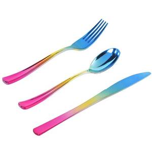 lot 11610 image: Supernal 120pcs Unique Rainbow Plastic Silverware Set - 3-in-1 Blue Pink Gold Ombre Cutlery (40 Forks, 40 Spoons, 40 Knives) - Heavy Duty Colorful Utensils for Birthday, Unicorn, Trolls Party Decor