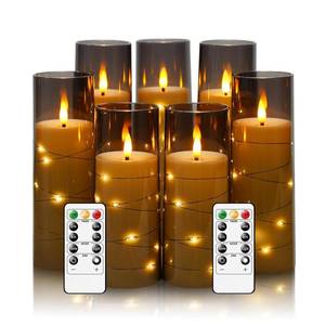 lot 11611 image: Eebuss Flameless Candles with Embedded Star String, Battery Operated LED Pillar Candles with Timer and Remote Control,Home Decorating for Ambiance�� Set of 7(Grey)