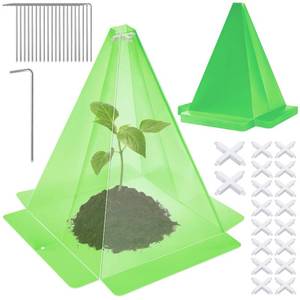 lot 11619 image: 20 Pack Garden Cloches for Plants, Green Reusable Bell Plant Cover, Plastic Small Plant Seedling Protector with 40pcs Metal Stakes, Mini Greenhouse Against Sun, Frost, Snails, Birds, 7.8 x 11