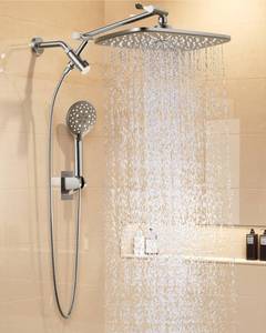lot 11633 image: Veken 11.8 Brushed Nickel Rain Shower Head with Handheld, High Pressure Handheld Shower Heads with Multi Spray Modes,Rainfall Combo with 15 Metal Extension Arm,Detachable Dual Shower,Regaderas Para