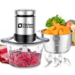lot 11635 image: Kitchen in the box Food Processor, Electric Meat Grinder & Food Chopper with 400W Powerful Veggie Chopper-2 Bowls��8 Cup8 Cup�� & 2 Bi-Level Blades for MeatFishVegetableBaby Food��Sliver Button��