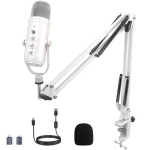 lot 11637 image: ZealSound Gaming Microphone for PC, USB Podcast Microphone with Noise Reduction, Mute & Gain Control, Zero-Latency Monitoring, Echo Control, Boom Arm, for Mac, iPhone, Stream, YouTube, TikTok (White)