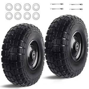 lot 11648 image: Kavedodu 12 Flat Free Tires Rubber Replacement Solid Tire and Wheel Assemblies for Hand Trucks Garden Cart Wheelbarrow - 3.5Wide Polyurethane Tires 2.1 Hub with 58 Inch Axle Borehole (410350-6)