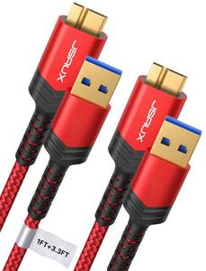 lot 12229 image: JSAUX Hard Drive Cable 2 Pack,0.3M1M USB 3.0 A to Micro B Nylon Cable Compatible with Portable External Hard Drives,WD Elements,Seagate Expansion,Toshiba,Samsung M3 1TBGalaxy S5Note 3-Red
