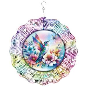 lot 12231 image: Hummingbird Wind Spinner Outdoor, Nature Gift for Women Men, Hanging Metal Wind Catcher with 5 Center Pendant, 12 3D Stainless Steel Kinetic Art for Garden Yard Decor