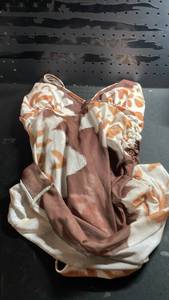 lot 12235 image: Silk SwimSuit One Piece with Orange and Brown Pattern Size L