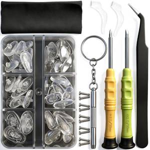 lot 12248 image: Eyeglass Nose Pads, GOTOBA 22 Pairs Screw-in Eyeglasses Nose Pads, Upgraded Glasses Nose Pad Replacement Kit with Eyeglass Screwdriver, Tweezers, Glasses Cloth, Small Screws.