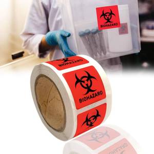 lot 12249 image: Biohazard Danger Safety Warning Label - 1x1 Waterproof Self Adhesive Decal Sign Sticker, High Temp Resistance, Long Lasting (250 PcsRoll)