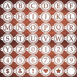 lot 12251 image: Letter Stencils for Coffee Cookie Decorating - 42 Pack Alphabet Letter and Number Stencil Templates for Cakes Cookies Airbrush, Reusable Stencils for Wood Crafts Painting & Coffee Cookie Baking