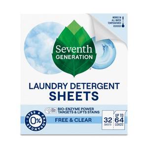 lot 12261 image: Seventh Generation Laundry Detergent Sheets 32ct Free & Clear Removes Tough Stains Safer for your family