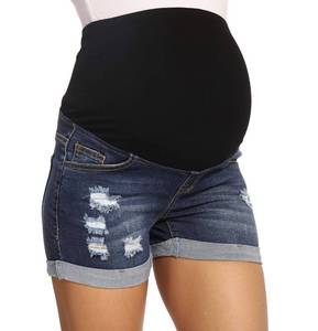 lot 12265 image: V VOCNI Maternity Denim Shorts for Women High Waist Distressed Cuffed Hem Casual Denim Jeans Short Dark Blue Small