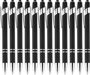 lot 12266 image: LINFANC 12 Pack Black Silver Ballpoint Pen with Stylus Tip, 1.0 mm Black Ink Smooth Writing Pens, Metal Stylus Pens for Touch Screens
