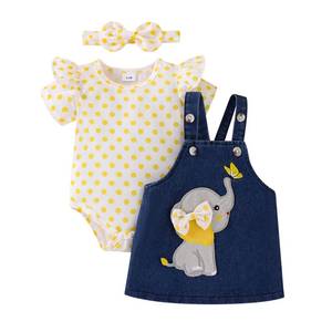 lot 12272 image: ODIMAME 9-12 Month Baby Girl Clothes Infant Suspender Skirt Ruffled Short Sleeve Romper  Cute Elephant Butterfly Jeans Overalls Dress  Bow Headband Summer Outfits Yellow 9-12 Months