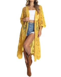 lot 12273 image: Bsubseach Women Yellow Mesh Cardigan Lace Beach Kimono Open Front Swimsuit Cover Ups Bikini Swimwear