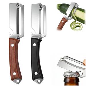 lot 12306 image: 2026 Upgrade Premium Vegetable Peeler with Wooden Handle and Bottle Opener, Multifunctional 3-in-1 Stainless Steel Kitchen Tool for Fruit Apple Potato Pumpkin Papaya (Wood Grain  Black Pattern)