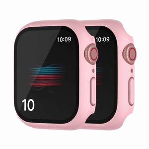 lot 12316 image: HANKN 2 Pack Hard PC Case for Apple Watch Series 7 8 9 45mm Tempered Glass Screen Protector Case, Matte Shockproof Shell Full Coverage Iwatch Bumper Cover (PinkPink, 45mm)