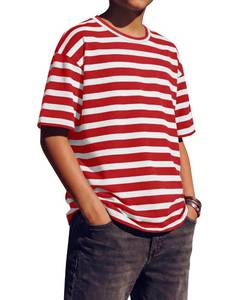 lot 12333 image: LessonZoo Boys Striped T Shirt Oversized Short Sleeve Basic Tops Crew Neck Loose Tees Kid Fashionable Casual Top 5-14 Years(Red,9-10 Years)