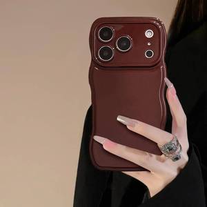 lot 12336 image: FABSPARK Phone Case for iPhone 17 Pro Case,Simple Wave Design Wavy Frame Soft Silicone Aesthetic for iPhone 17 Pro,Wine Red