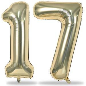 lot 12341 image: Champagne Gold Number 17 Foil Balloons, 40 Inch Giant Gold 17th Birthday Balloons for Boys Girls, Light Gold Number 1 & 7 Helium Balloon for Women Men 17th Anniversary Party Decorations Supplies