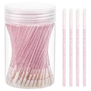 lot 12363 image: Tbestmax 100 Pcs Disposable Lip Brush with Container, Crystal Pink Lip Applicators Lipstick Lip Gloss Wands (Used)