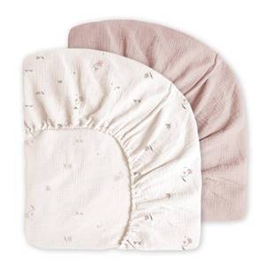 lot 12369 image: Little Grape Land Muslin Crib Sheets Fitted for Boys and Girls 2 Pack, 100% Cotton Baby Bed Sheets Soft Breathable, Neutral Fitted Baby Mattress Sheets for Standard Crib 52x28 inches, Fog Flower