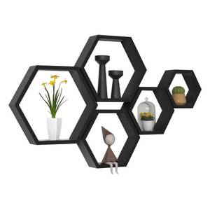 lot 13388 image: WONFUlity Hexagon Floating Shelves Honeycomb Shelves Wall Mounted Wood Farmhouse Storage Wall Shelf for Bathroom, Kitchen, Bedroom, Living Room,Driftwood Finish Decor, Black