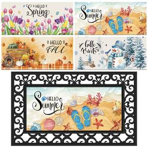lot 13409 image: Tinideya 4 Pcs Doormat Inserts, 22 x 10 Inch Interchangeable Seasonal Welcome Rug for Front Door, Summer Fall Non Slip Diatom Mud Door Rug Mat for Holiday Entrance Decor, No Frame(Seasons)