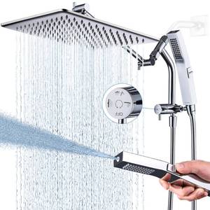 lot 13416 image: G-Promise All Metal 12 Inch Thickness Rain Shower Head with Handheld Built-in Power Wash Mode, Pause Setting 3-way Diverter, Full Body Coverage Waterfall Showerhead, Luxury Bathroom Upgrade (Chrome)