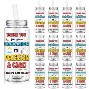 lot 13418 image: Vesici 12 Pcs Lab Week 2026 Appreciation Gift 14.2oz Thank You Tumbler with Lid and Straw Plastic Tumbler Bulk Inspirational Gifts Cold Drinking Cup for Science Birthday Laboratory Coworker Stuff