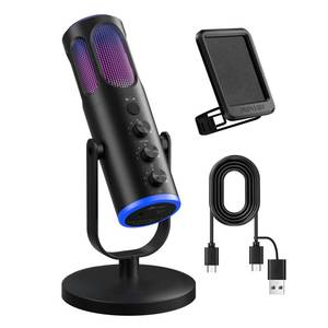 lot 14057 image: PUPGSIS Gaming Microphone for PC, Noise Cancellation Condenser Mic with RGB Lights, Mute, Monitoring, Pop Filter, Desktop-Mic for StreamingPodcastingRecordingGaming Equipment, Plug & Play-Black