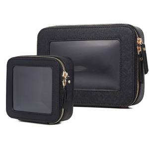 lot 14060 image: LOFOWN Clear Makeup Bag Set Portable Travel Cosmetic Bag and Toiletry Bag Womens Purse Pouch Cosmetic Stroage Organizer Bag with Zipper Car Essentials (Black, MMini)