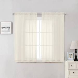 lot 14061 image: Lecloud Cream Sheer Curtains 54 Inch Length 2 Panels, Voile Airy Curtains for Bedroom Windows, Light Filtering Elegant Tulle Window Treatments with Dual Rod Pocket, Each Panel 42 X 54 Inch