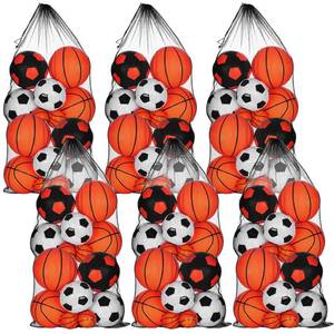 lot 14070 image: Wesnoy 6 Pcs large Mesh Bag 24 x 48 inch Ball Mesh Drawstring Storage Sports Equipment Bag for Balls Beach(Black)