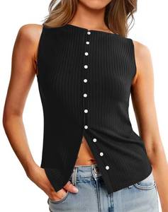 lot 14072 image: Tankaneo Womens Button Down Ribbed Tank Tops Cropped Cute Y2k Vest Tops Summer Going Out Outfits Black Small