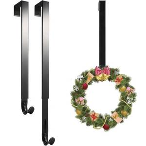 lot 14073 image: Linwnil 2 Pack Wreath Hanger Adjustable Length from 14 to 26 Inches Wreaths Holder Hook 20LB Heavy Duty for Front Door for Christmas Easter Halloween Decorations Wreath (Black 2pcs)