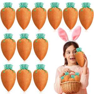 lot 14097 image: Shinylin 24 Pcs Easter Carrot Gift Bags Easter Fabric Drawstring Bag Carrot Candy Goody Treat Bags for Spring Basket Stuffers Egg Hunt Outdoor Party Favor Supplies, 5 x 9.5 Inch