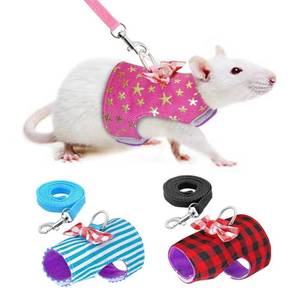 lot 14105 image: Stock Show Small Pet Outdoor Walking Harness Vest and Leash Set with Cute Bowknot Decor Chest Strap Harness for Rat Ferret Squirrel Hamster Clothes Accessory, Pink Star