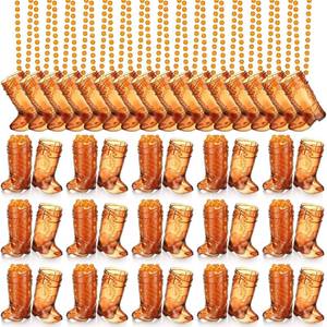 lot 14111 image: Sieral 48 Pcs Cowboy Boot Shot Glasses on Beaded Necklace Plastic Reusable Cowgirl Shot Boot Glasses Necklace Party Cups for Cowboy Cowgirl Bachelorette Carnival Western Birthday (Transparent Brown)