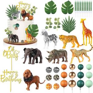 lot 14113 image: Tallew 42 Pcs Safari Jungle Animal Cake Toppers Wild One Zebra Lion Giraffe Elephant Tiger Palm Leaves Cake Decorations for Wild Zoo Birthday Party Supplies