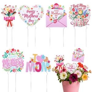 lot 14115 image: Zoketriton 6 Pcs Mother s Day Plant Stakes Flower Pots Sign Best Mom Metal Garden Stakes Outdoor Decorative for Mothers Day Party Supplies Home Outdoor Lawn Pathway Walkway Decor