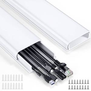 lot 14123 image: Delamu Cord Hider, 62.8in Cord Covers for 6-8 Wires on Wall, Cable Hider Cable Management, Wire Hiders for TV on Wall, Wire Covers for Cords, Cable Cover Wall, 4X L15.7 W2.36 H0.75in, White