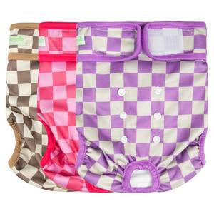 lot 14128 image: wegreeco Washable Female Dog Diapers Highly Absorbent Reusable Diapers for Dog in Heat Period Diapers, 3 Pack (Checkerboard Red, Purple, Coffee, Medium)