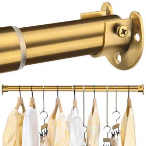 lot 14144 image: FIRJOY Closet Rods for Hanging Clothes - Heavy Duty, Length Adjustable (#2 Gold, 18.5 - 28)