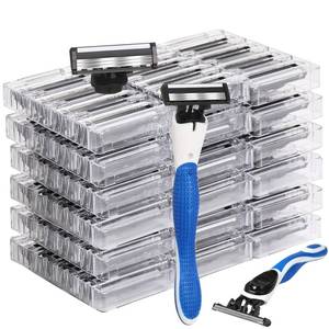 lot 14153 image: Lanties 50 Pcs Refillable Three Blade Disposable Razors for Men Sensitive Skin Razor Travel Shave Set Shaving Gift Set, 2 Handle & 48 Cartridges