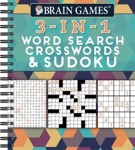 lot 14167 image: Brain Games - 3-In-1 Puzzle Book Word Search, Crosswords & Sudoku  256 Pages, Spiral Bound  Large Variety Activity Book for Adults, Seniors, Teens