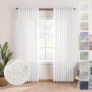 lot 14173 image: Ivory Linen Back Tab Curtains for Living Room 84 Inches Long Light Filtering Privacy Semi Sheer Off White Farmhouse Boho Faux Linen Blend Curtain Drapes 84 Length 2 Panels Set, Aesthetic Neutral Decor