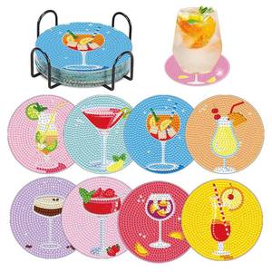 lot 14178 image: 8 PCS Cocktail Diamond Art Coasters Kits, Diamond Painting Coasters with Holder Set of 8, DIY Drink Coasters Art Crafts Supplies for Adults Cup Mat for Home Decor House Warming Gifts Non-Slip 3.9inch